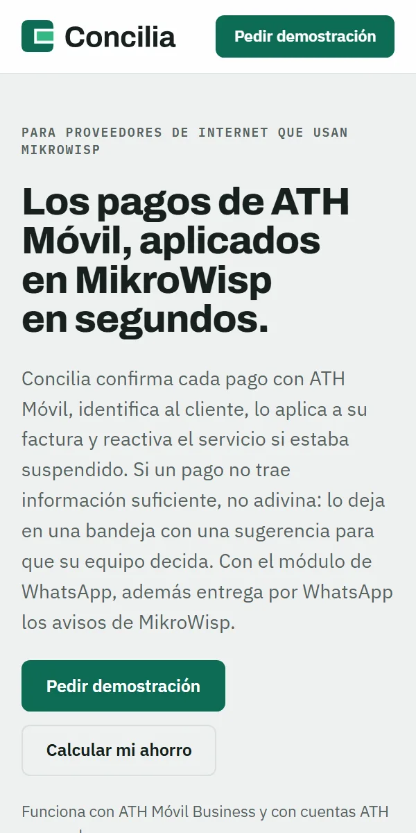 Vista móvil de conciliapr.com