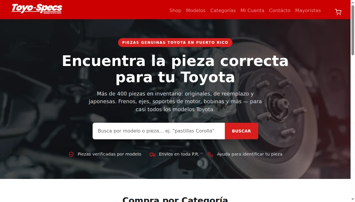 Página de inicio de Toyo-Specs, rediseñada