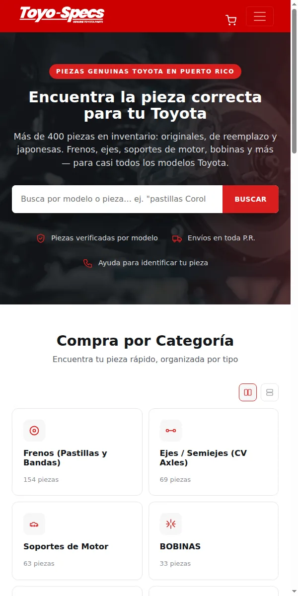Vista móvil de Toyo-Specs