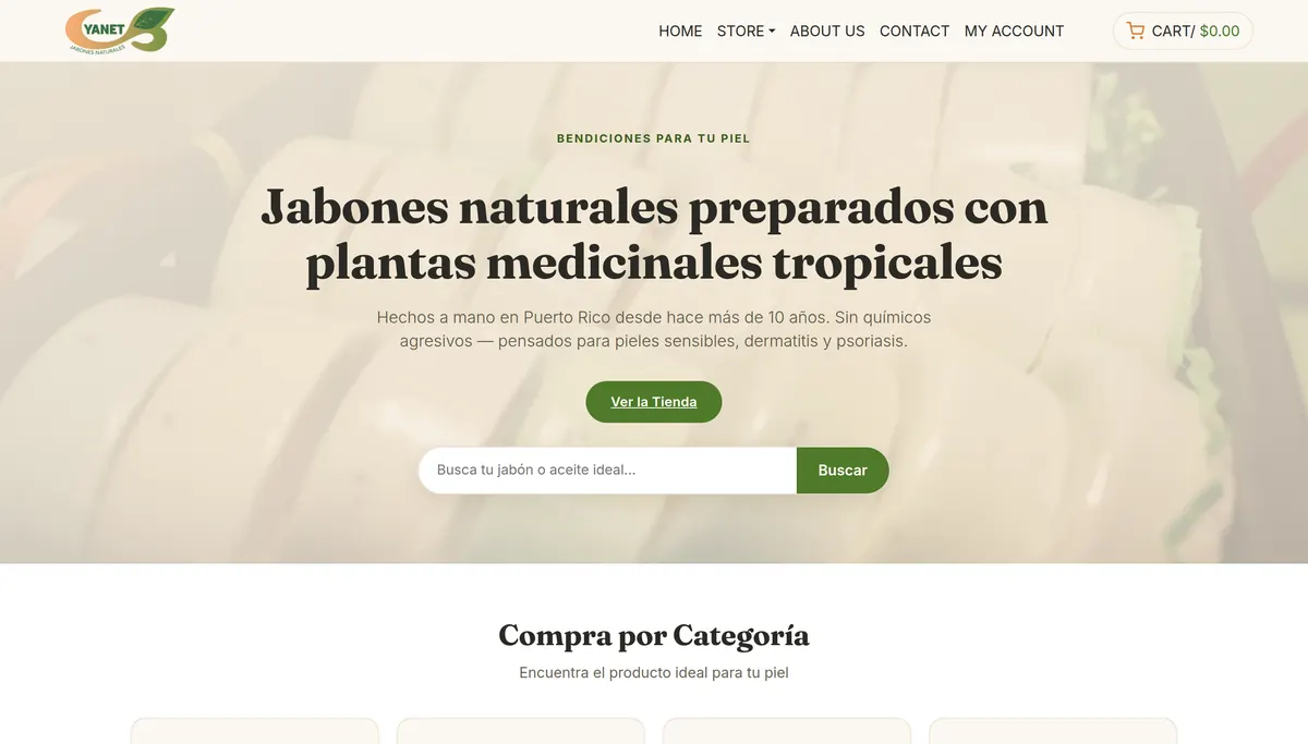 Página de inicio de Yanet Jabones Naturales, rediseñada