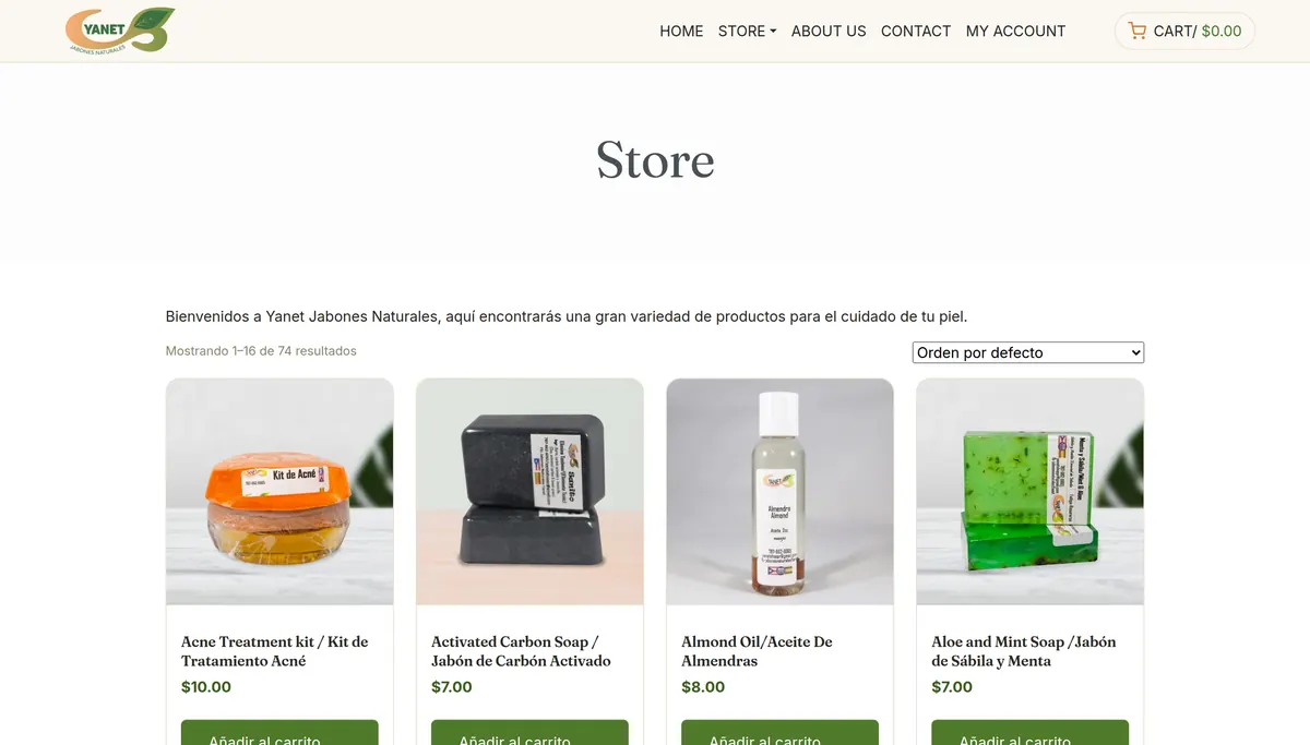 Tienda de Yanet Jabones Naturales con catálogo de productos
